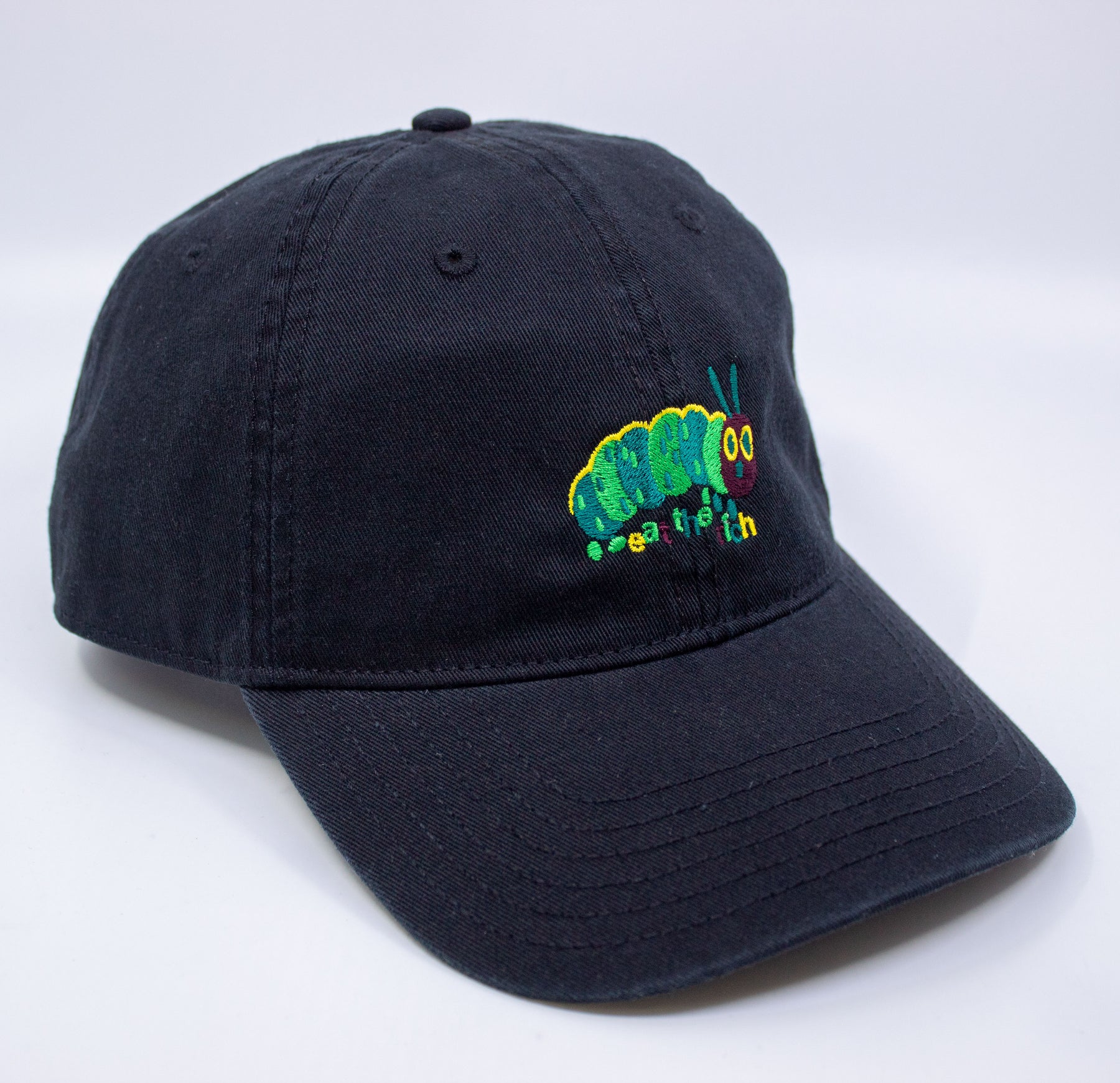 Standard Goods Embroidered Eat The Rich Hungry Caterpillar Hat - Black