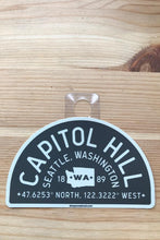 Load image into Gallery viewer, Standard Goods Capitol Hill Lat Long Arch Sticker Charcoal
