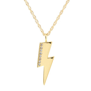 Kris Nations Medium Lightning Bolt Charm Necklace with Pave - 18K Gold Vermeil