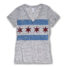 Load image into Gallery viewer, Transit Tees Distressed Chicago Women&#39;s Flag Tee Grey